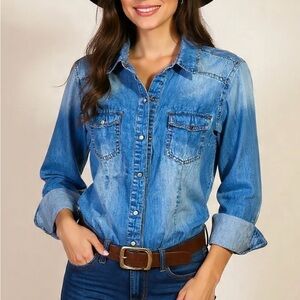 Ci Sono Blue Denim Button-Down Shirt